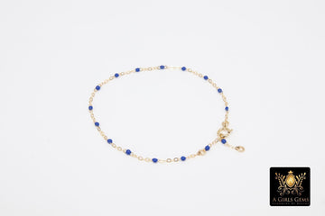 14 K Gold Filled Dainty Enamel Beaded Satellite Charm Bracelet, Adjustable Chain Bracelet